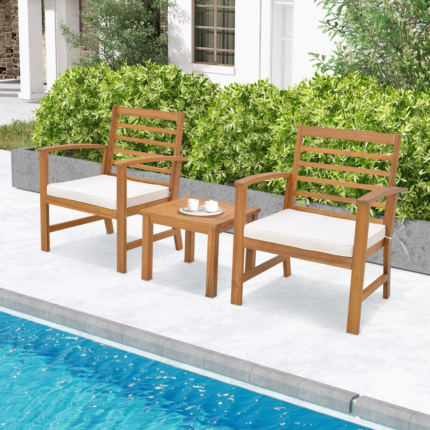 3 Pieces Outdoor Furniture Set with Soft Seat Cushions-Gray