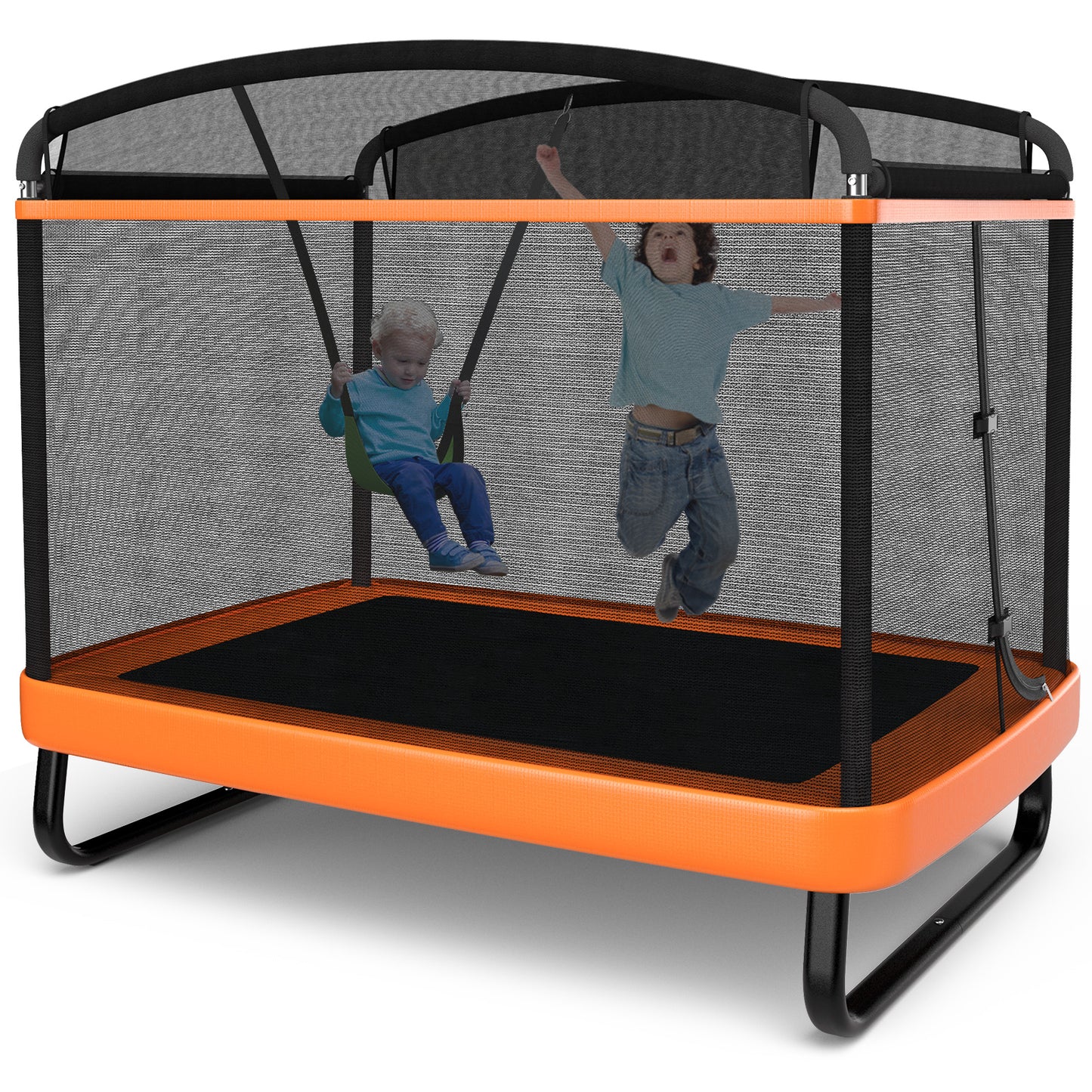 6 Feet Kids Entertaining Trampoline with Swing Safety Fence-Red Orange