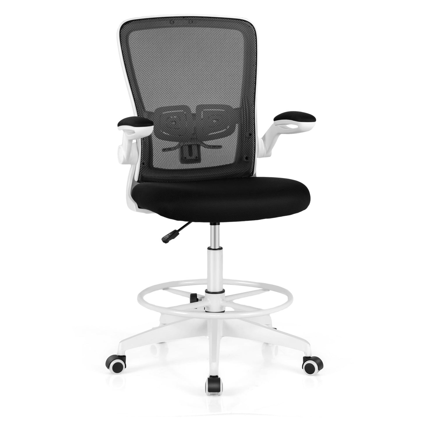 Height Adjustable Drafting Chair with Flip Up Arms-Black