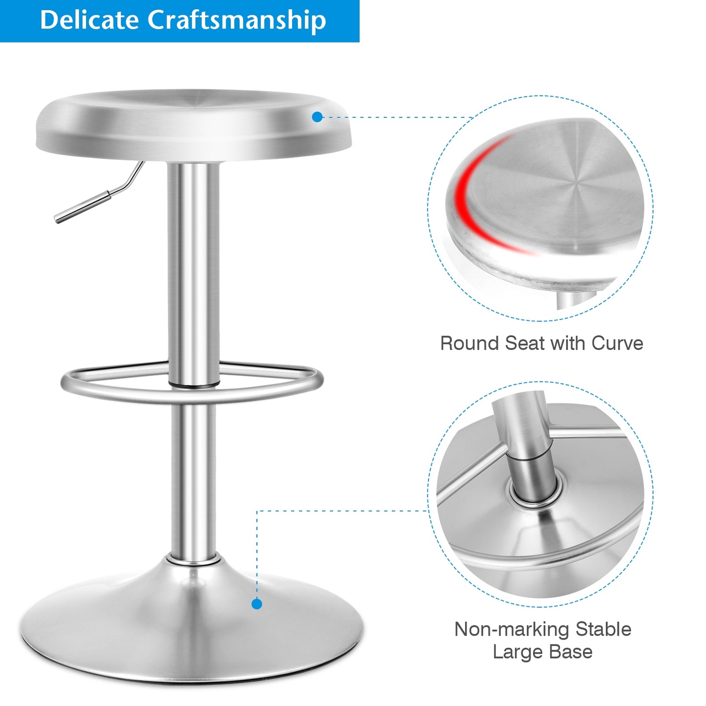 Modern Swivel Adjustable Height Bar Stool with Footrest for Pub Bistro Kitchen Dining-1 Piece