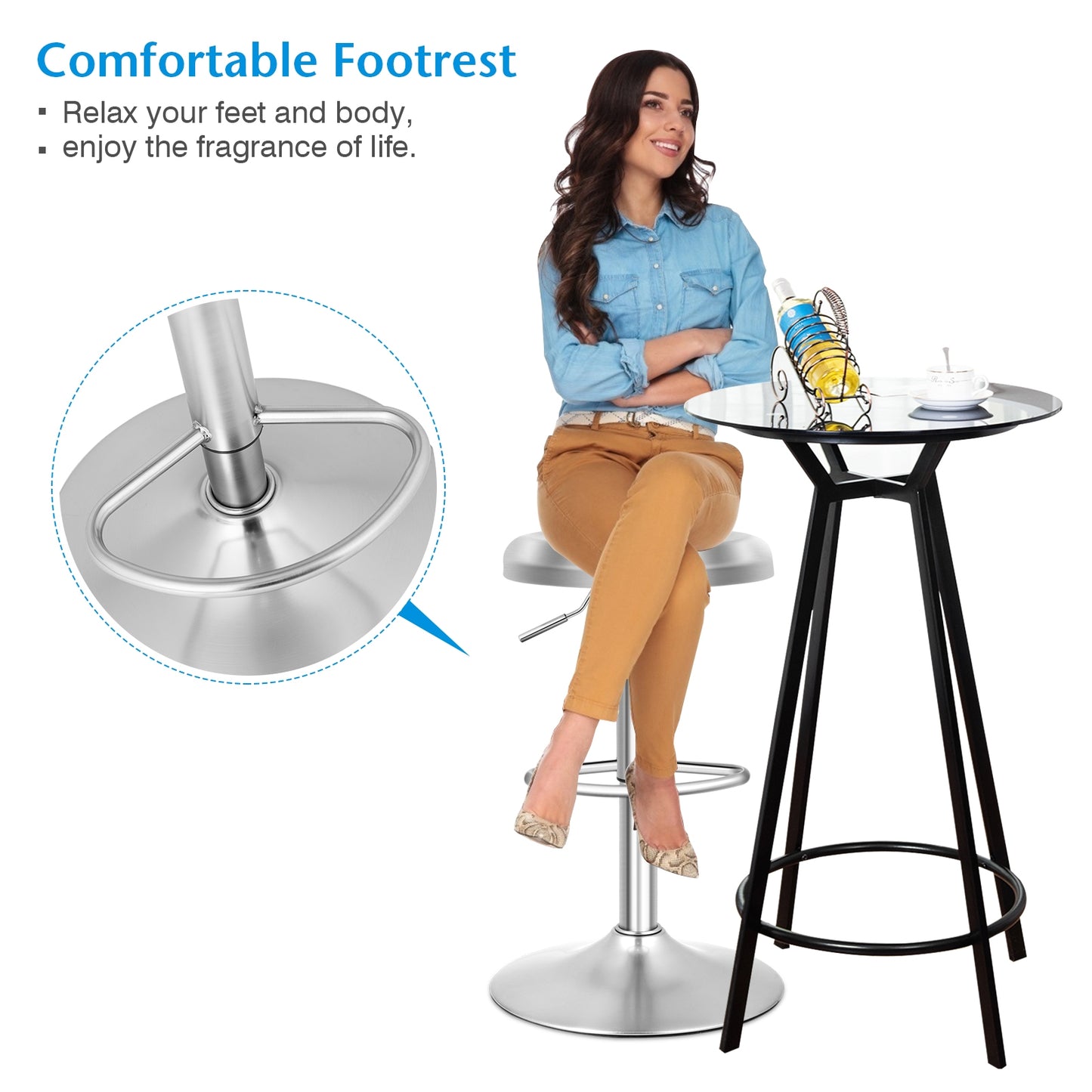 Modern Swivel Adjustable Height Bar Stool with Footrest for Pub Bistro Kitchen Dining-1 Piece