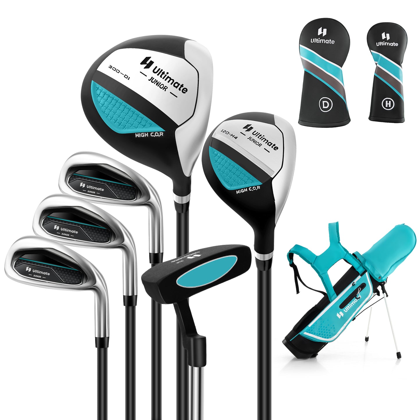 Junior Complete Golf Club Set with Stand Bag Rain Hood-Blue