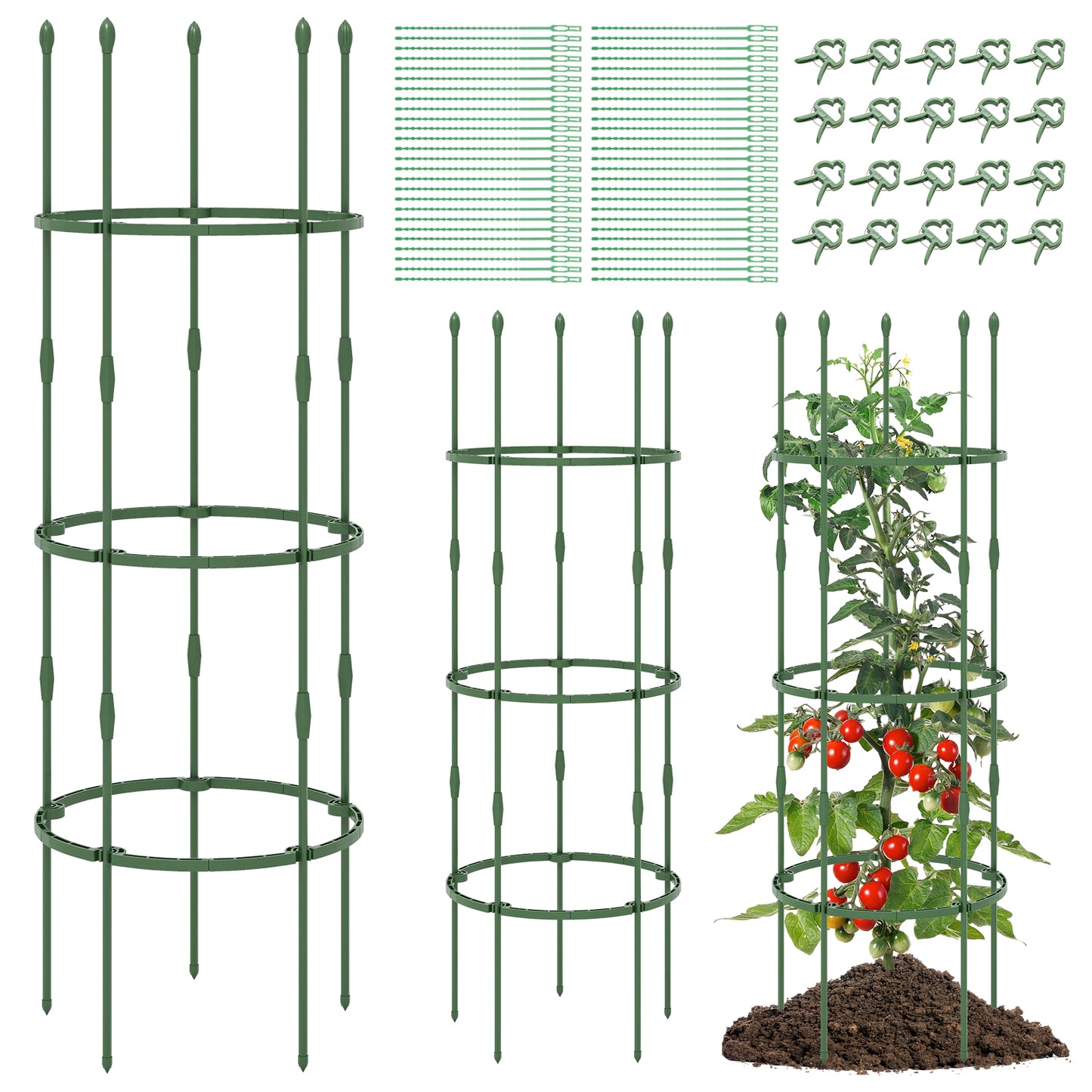3-Pack Garden Trellis 40"/60" Tall Plant Support Stands with Clips and Ties-M
