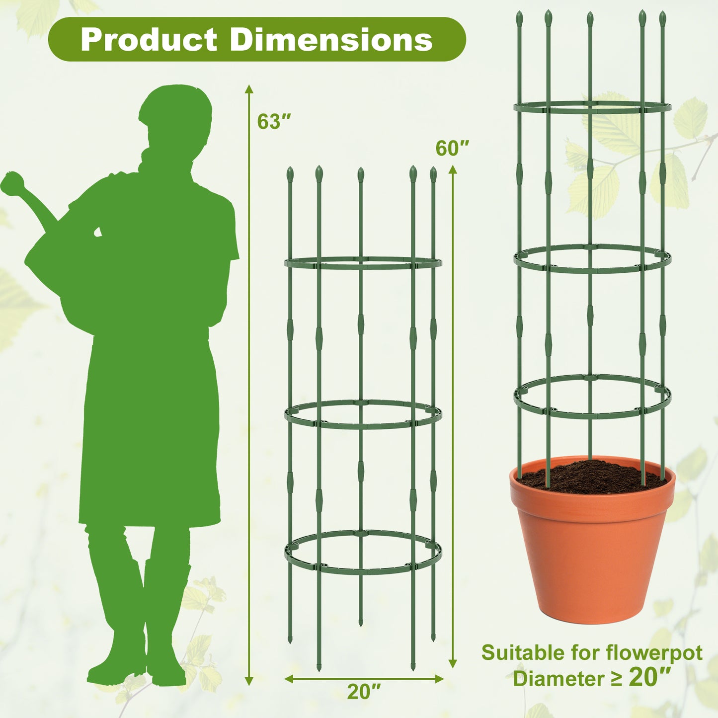 3-Pack Garden Trellis 40"/60" Tall Plant Support Stands with Clips and Ties-M