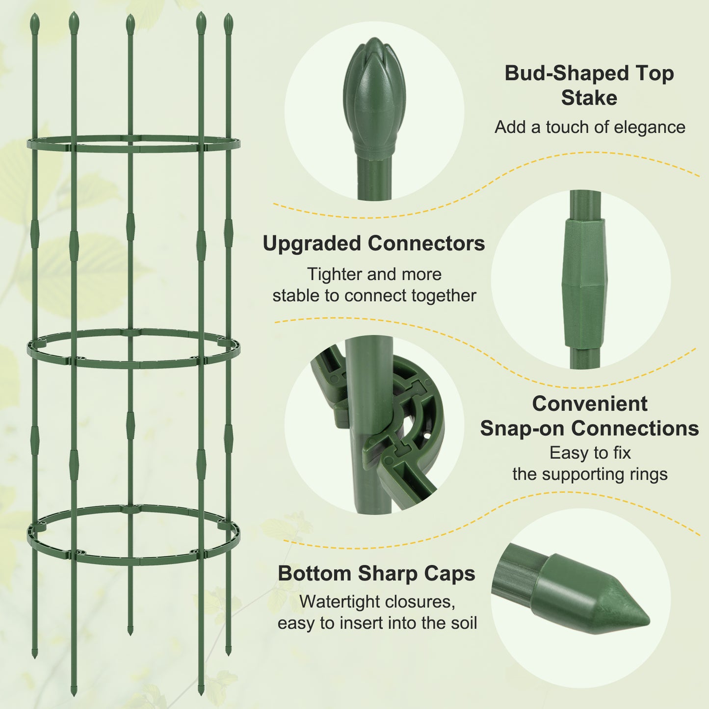 3-Pack Garden Trellis 40"/60" Tall Plant Support Stands with Clips and Ties-M