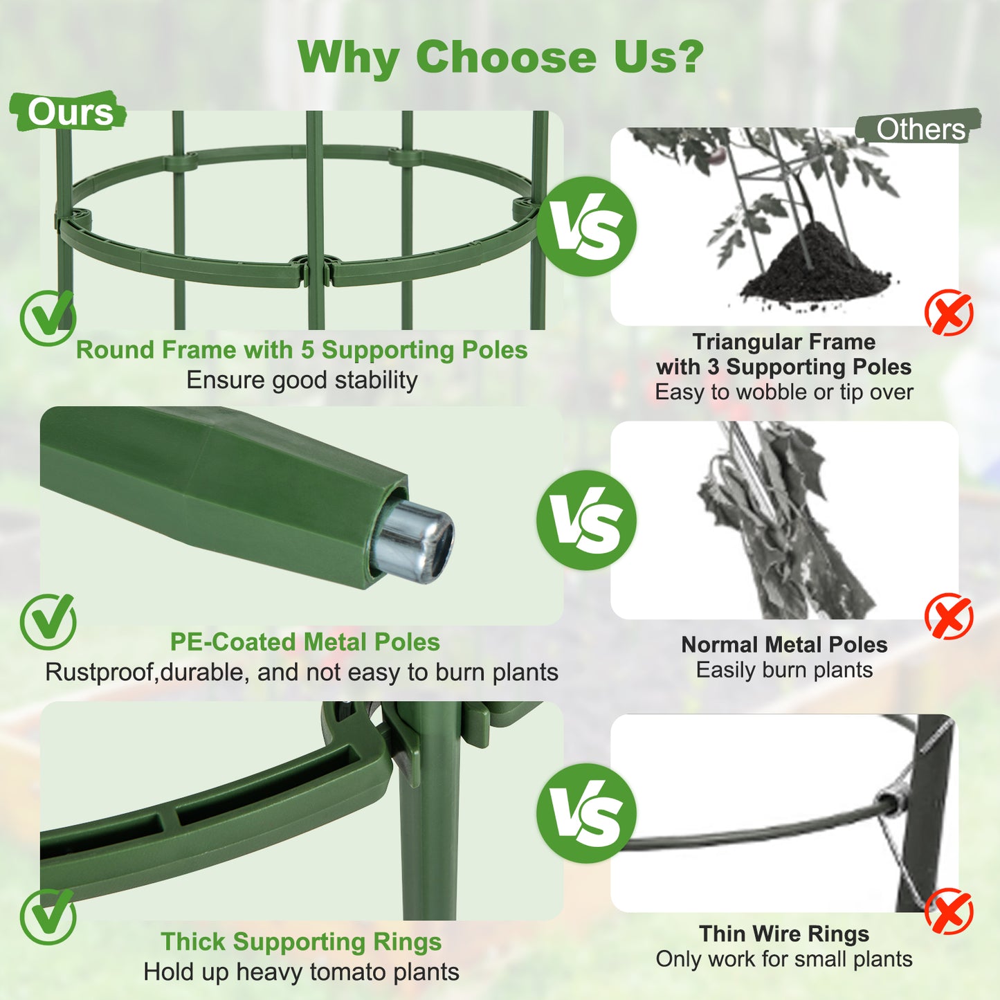 3-Pack Garden Trellis 40"/60" Tall Plant Support Stands with Clips and Ties-M