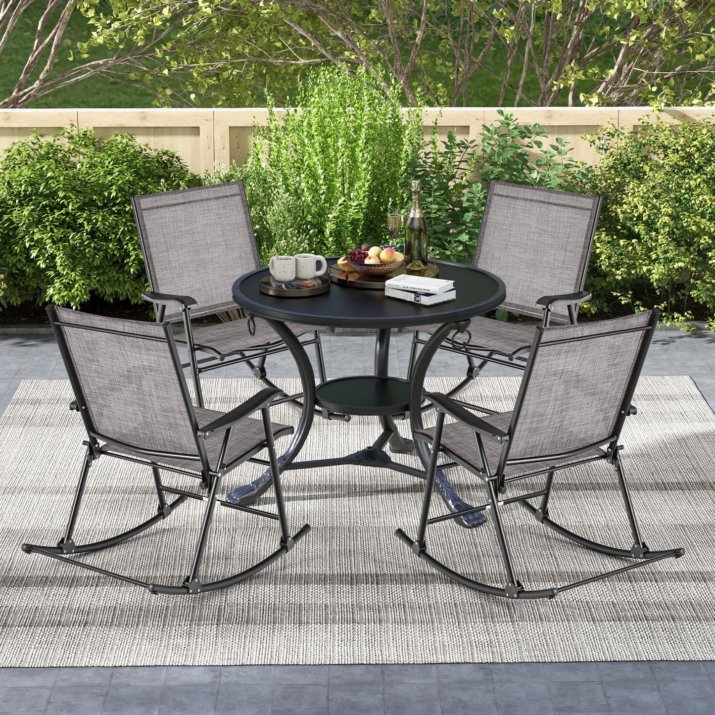 Set of 2 Folding Rocking Chair with Breathable Seat Fabric-Set of 2