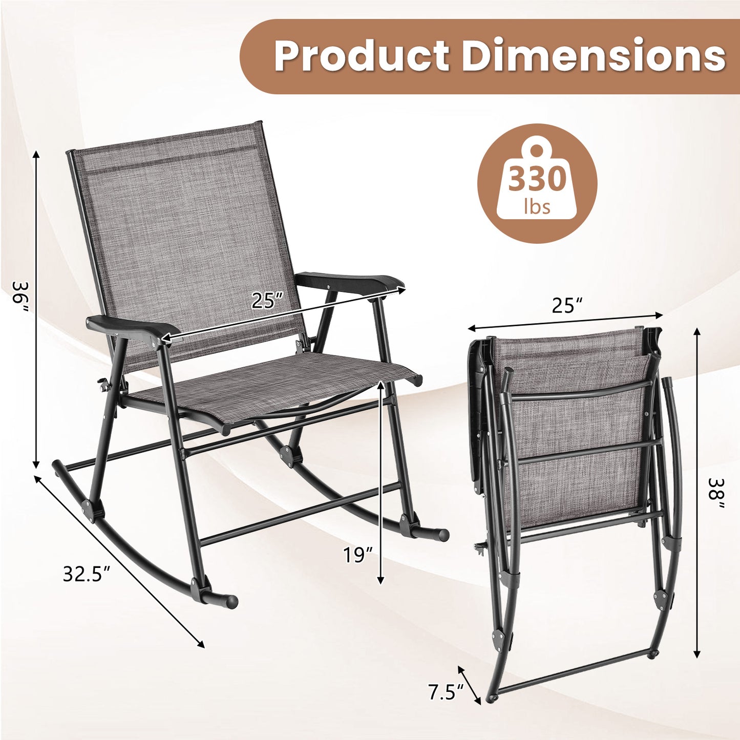 Set of 2 Folding Rocking Chair with Breathable Seat Fabric-Set of 2