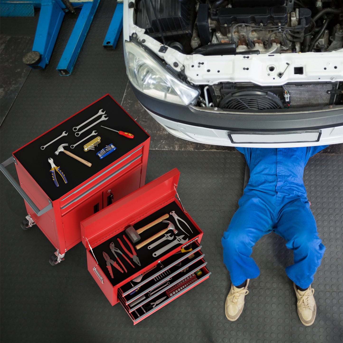 6-Drawer Rolling Tool Storage Chest Cabinet with Universal Wheels and Hooks-Black