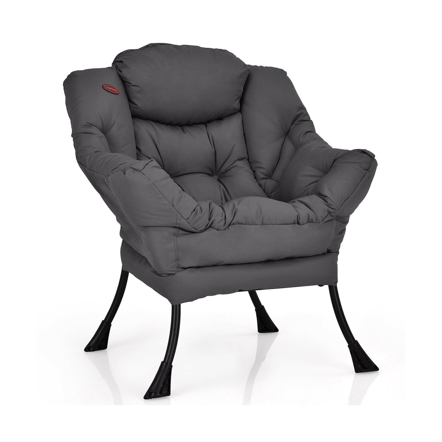 Modern Polyester Fabric Lazy Chair with Steel Frame and Side Pocket-Beige