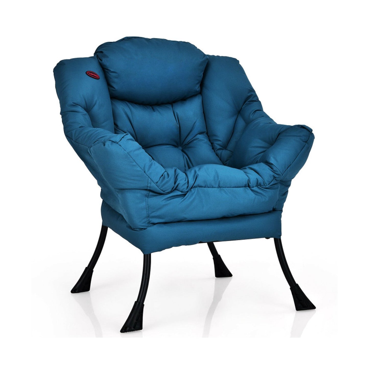 Modern Polyester Fabric Lazy Chair with Steel Frame and Side Pocket-Beige
