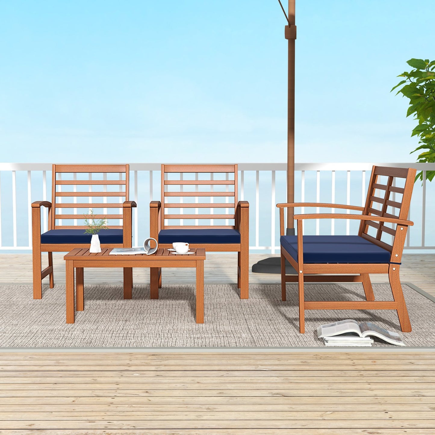 4 Pieces Outdoor Furniture Set with Stable Acacia Wood Frame-Beige
