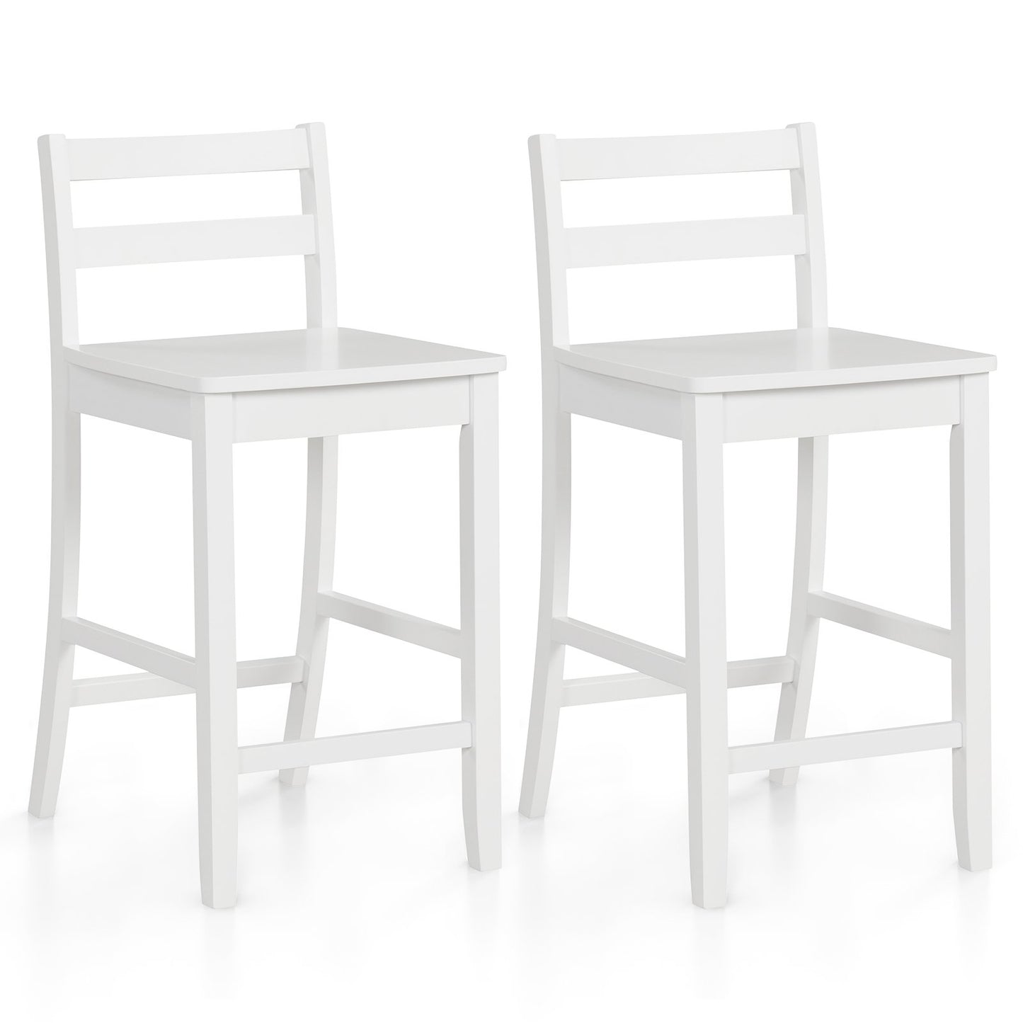 Wooden Bar Stools Set of 2 with Ergonomic Backrest and Footrest-Black