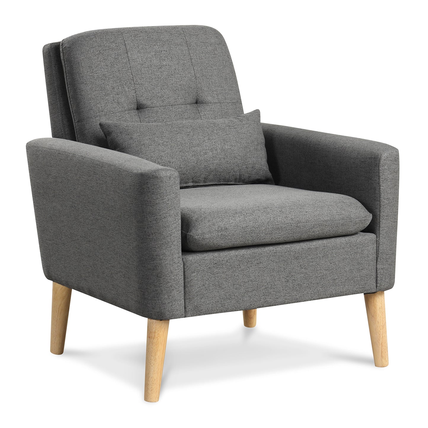 Accent Chair with Lumbar Pillow Natural Rubber Wood Legs Padded Cushions-Beige