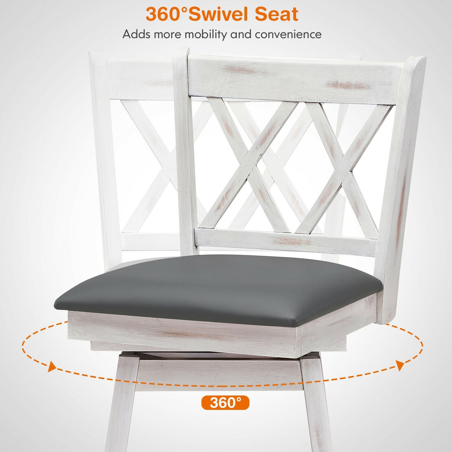 2 Pieces 24 Inches Swivel Counter Height Barstool Set with Rubber Wood Legs-White