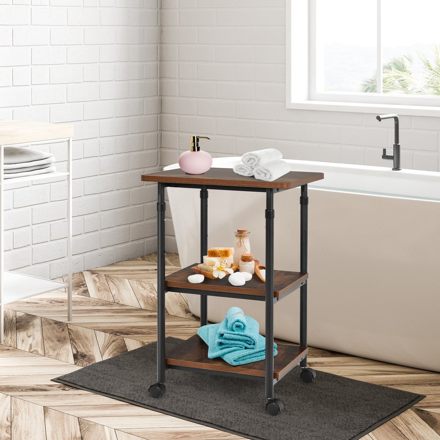 3-tier Adjustable Printer Stand with 360° Swivel Casters-Black