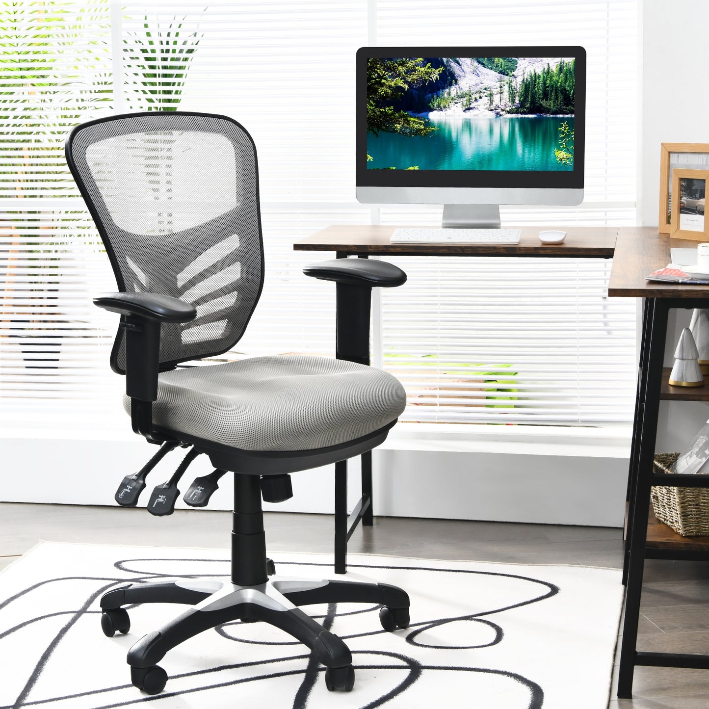 Ergonomic Mesh Office Chair with Adjustable Back Height and Armrests-Black