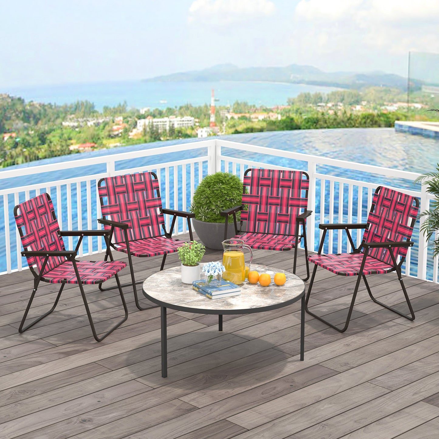 4 Pieces Folding Beach Chair Camping Lawn Webbing Chair-Blue