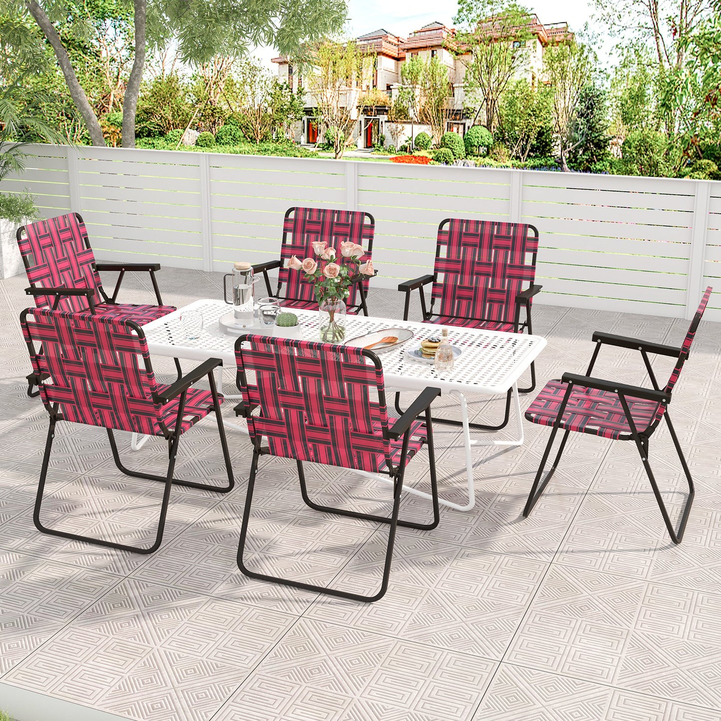 4 Pieces Folding Beach Chair Camping Lawn Webbing Chair-Blue