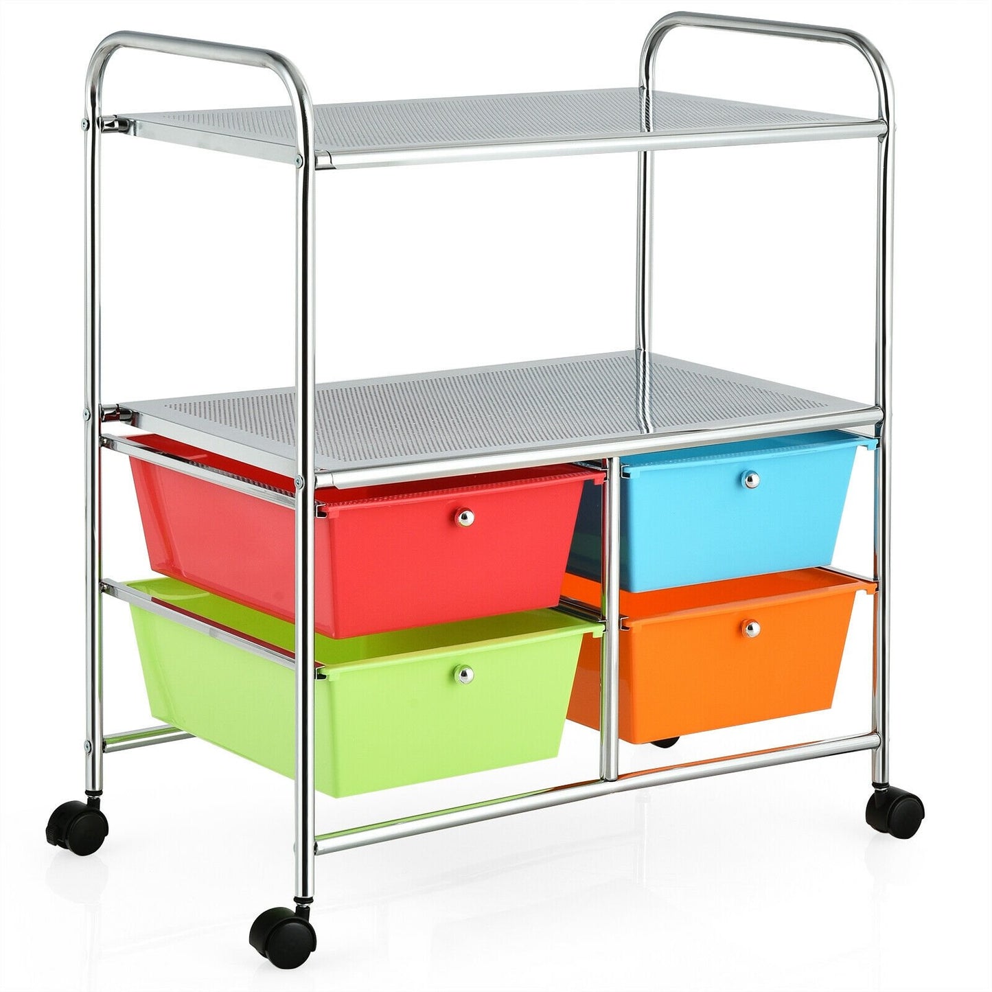 4 Drawers Shelves Rolling Storage Cart Rack-Black