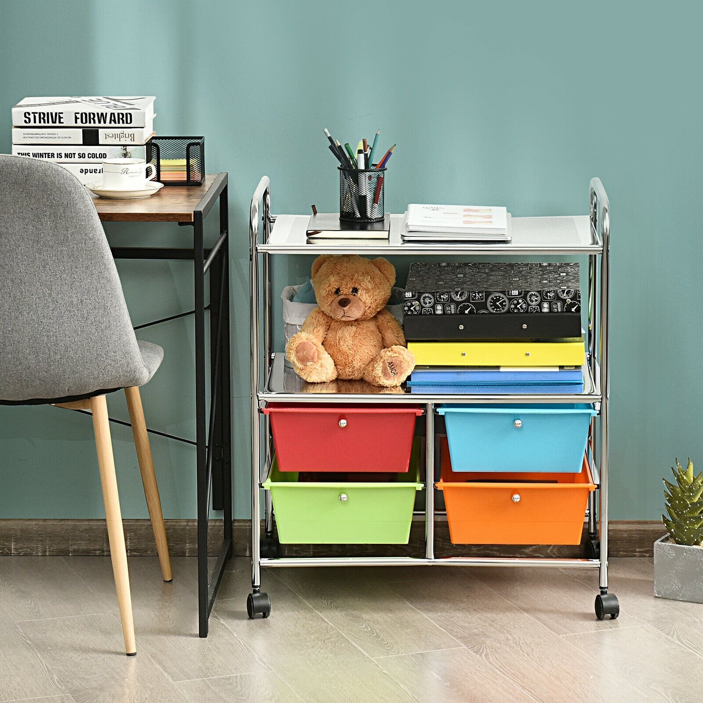 4 Drawers Shelves Rolling Storage Cart Rack-Black