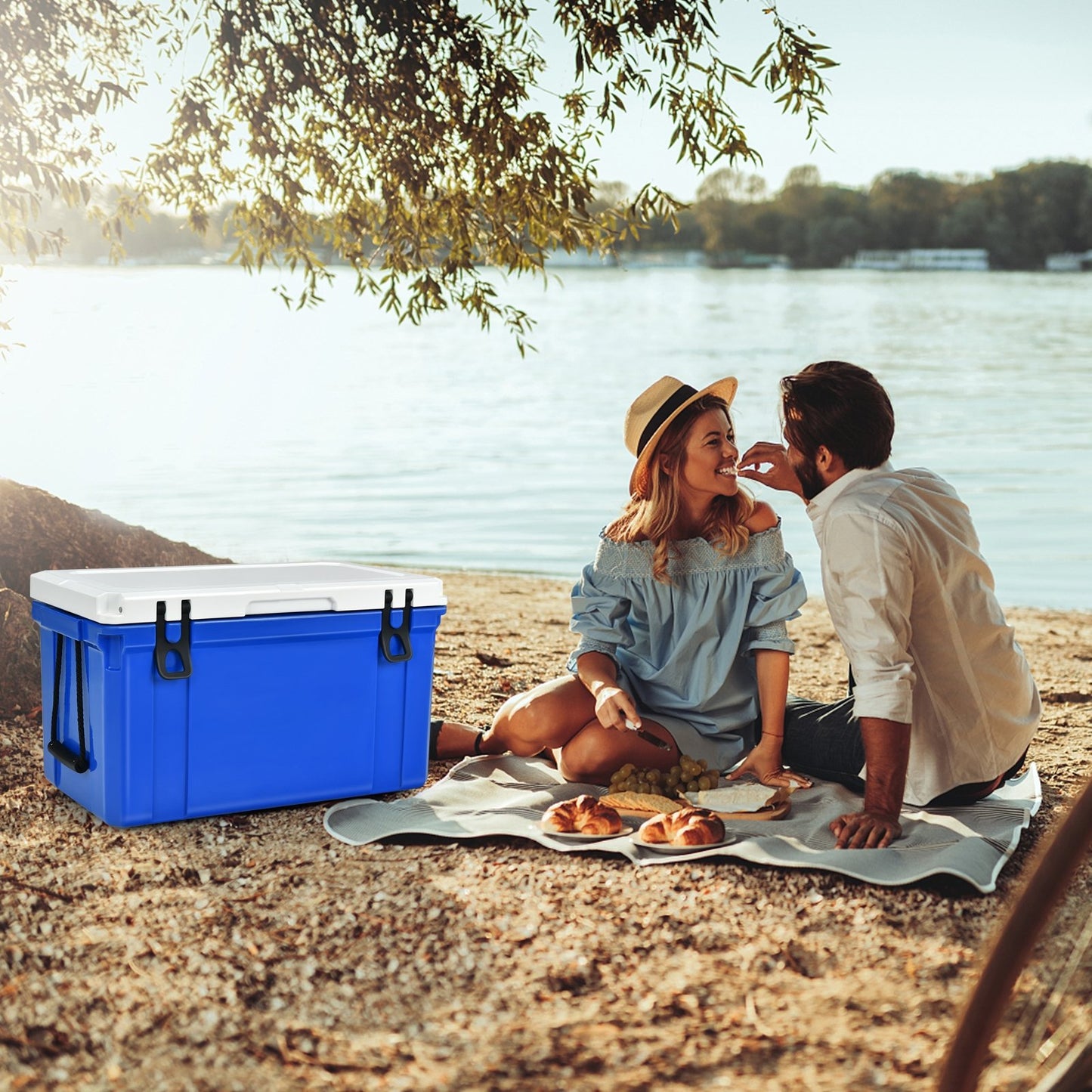 58 Quart Leak-Proof Portable Cooler Ice Box for Camping-Blue