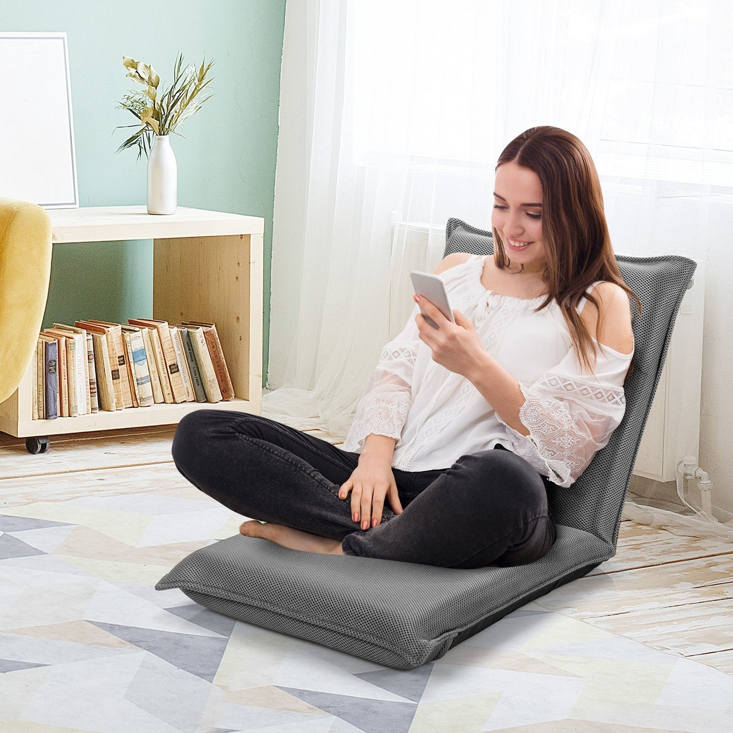 Adjustable 6 positions Folding Lazy Man Sofa Chair Floor Chair-Black