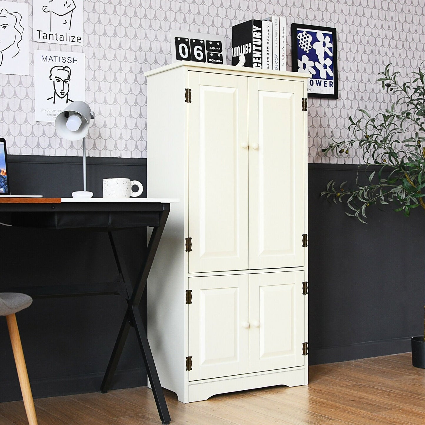 Accent Floor Storage Cabinet with Adjustable Shelves Antique 2-Door-Black