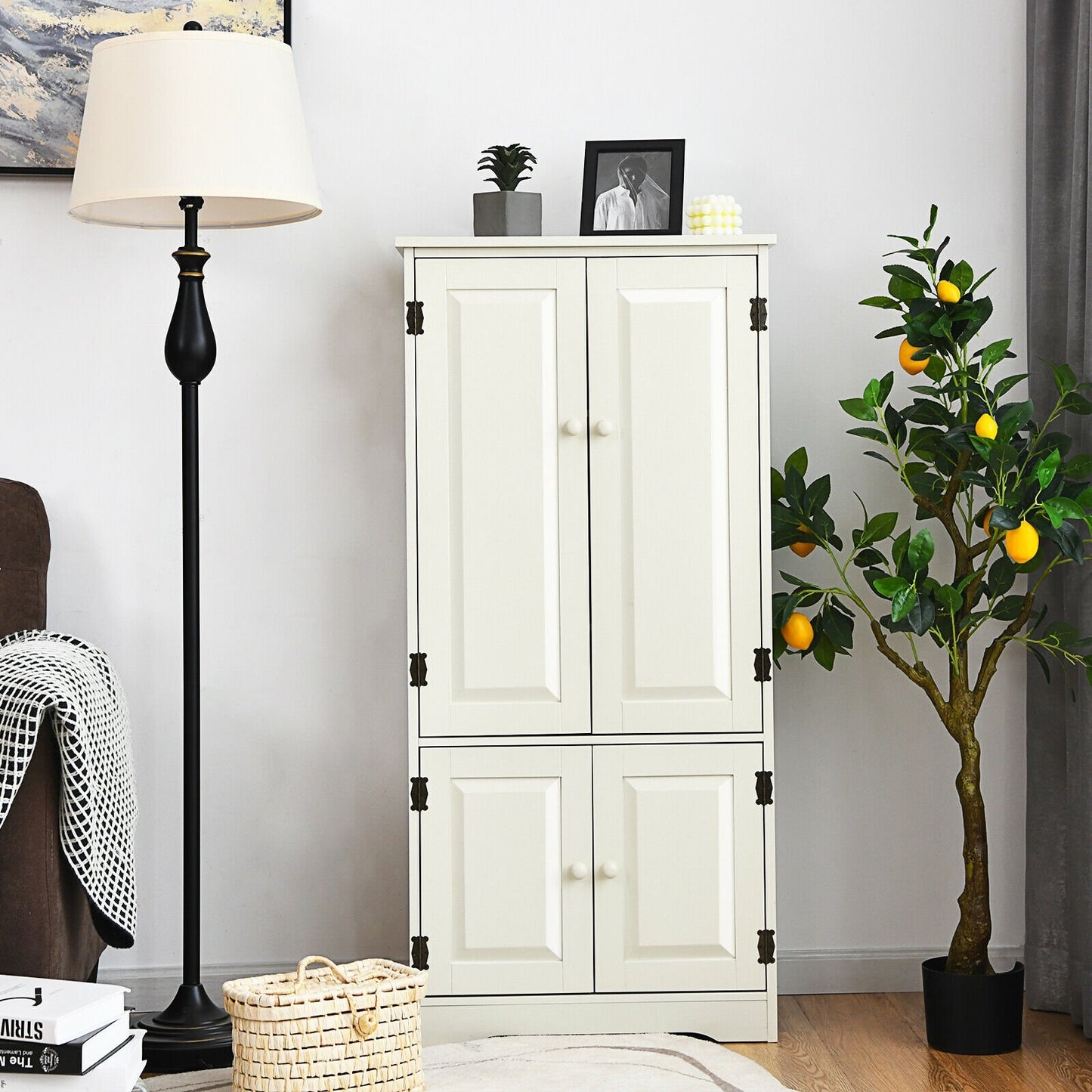 Accent Floor Storage Cabinet with Adjustable Shelves Antique 2-Door-Black