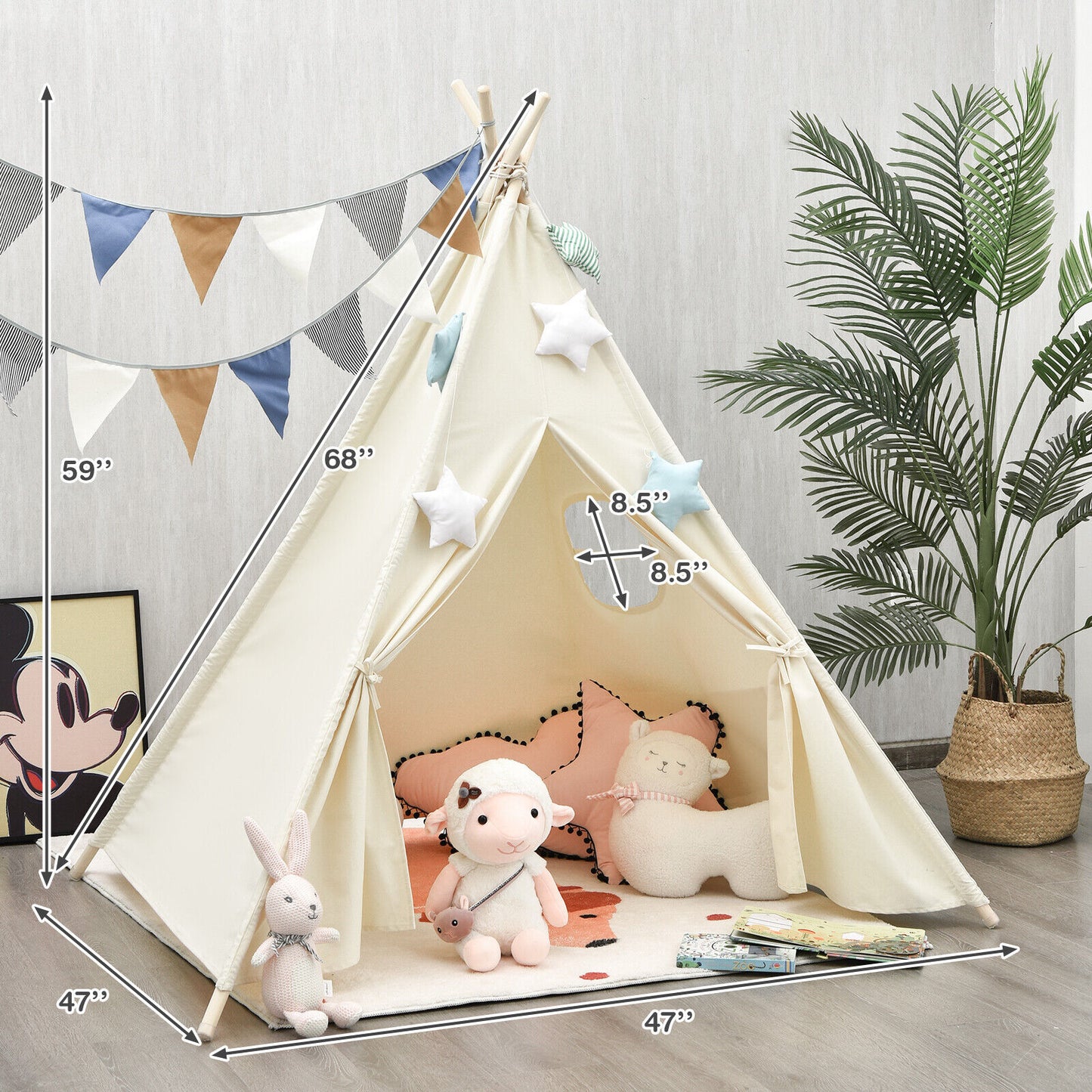 Kids Canvas Teepee Play Tent Foldable