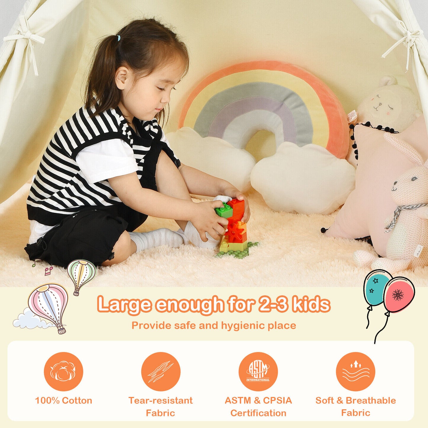 Kids Canvas Teepee Play Tent Foldable