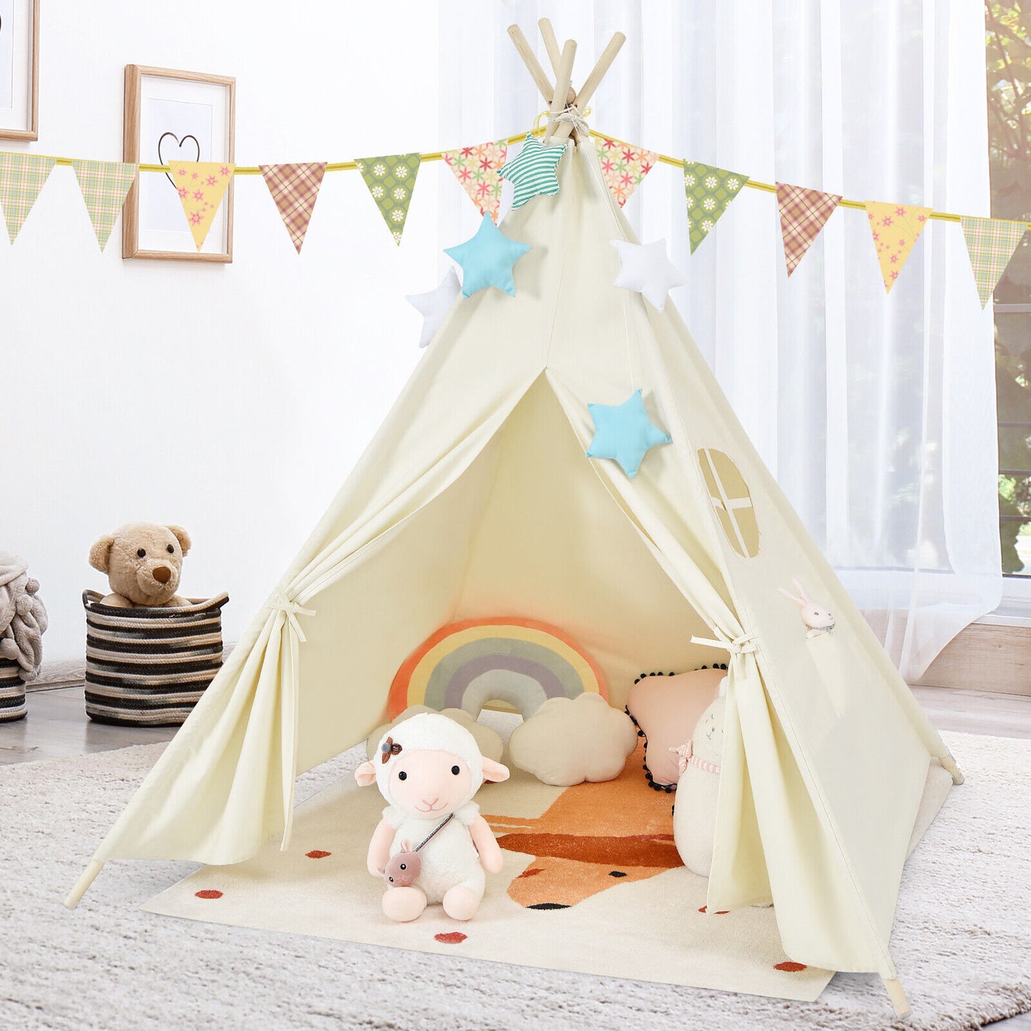 Kids Canvas Teepee Play Tent Foldable