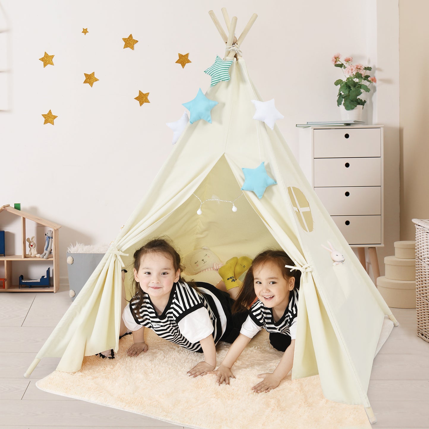 Kids Canvas Teepee Play Tent Foldable