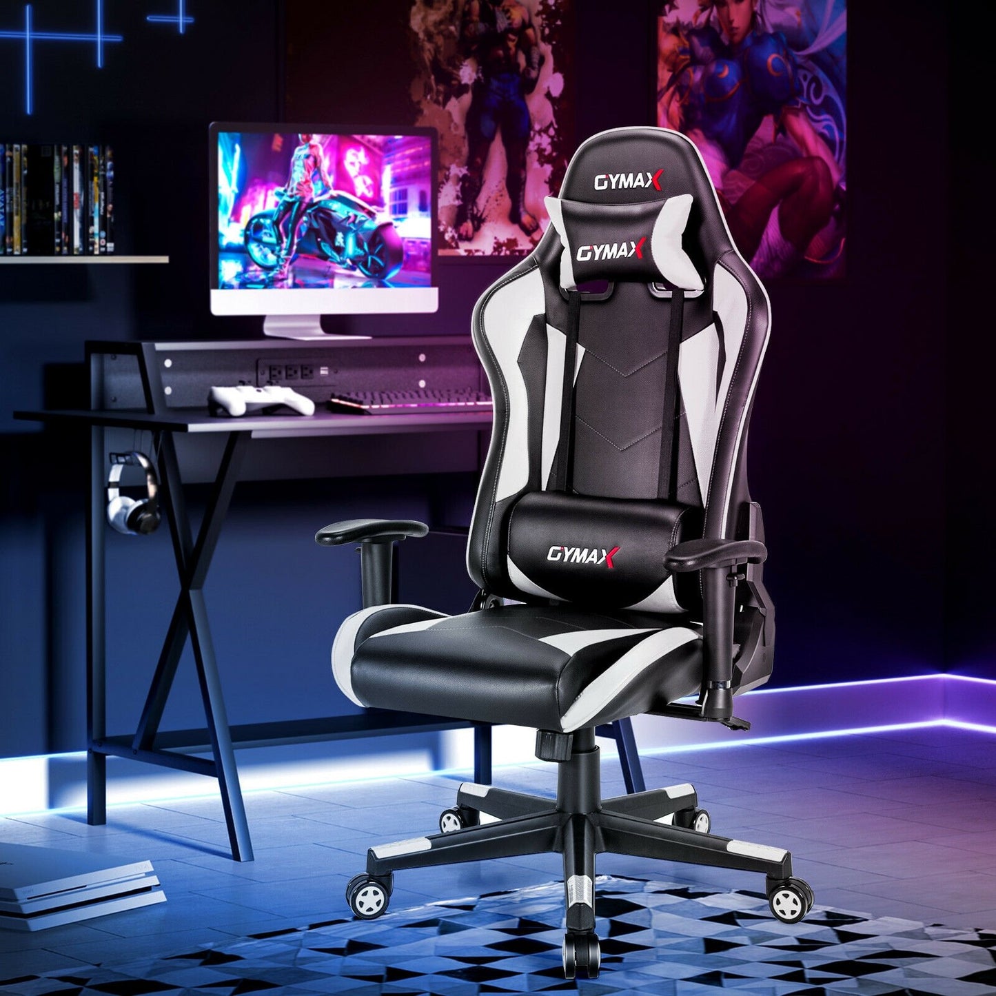 Gaming Chair Adjustable Swivel Racing Style Computer Office Chair-Blue