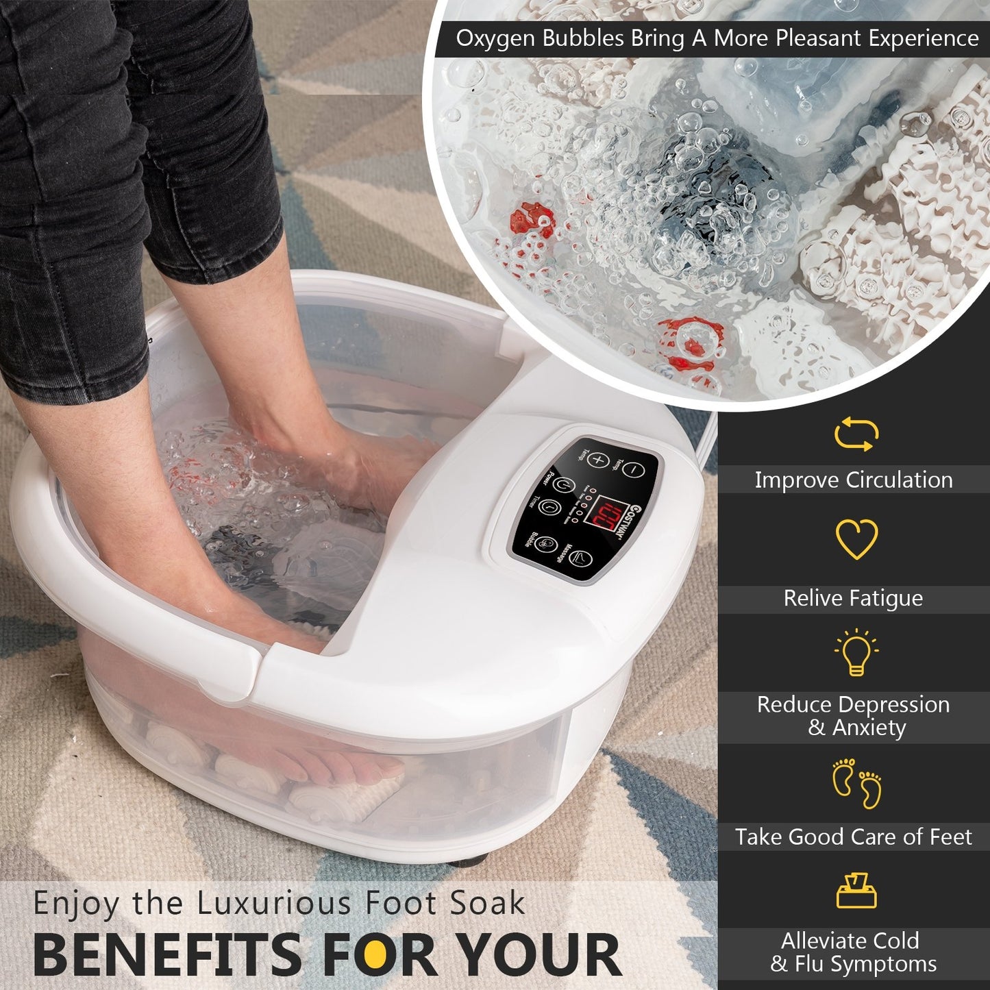 Foot Spa Tub with Bubbles and Electric Massage Rollers for Home Use-Blue