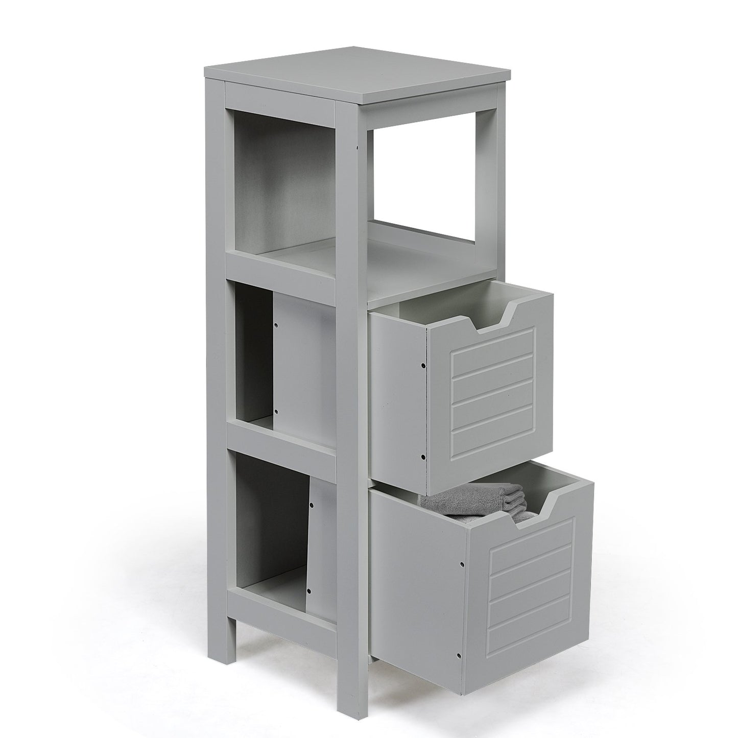 Bathroom Wooden Floor Cabinet Multifunction Storage Rack Stand Organizer-Black