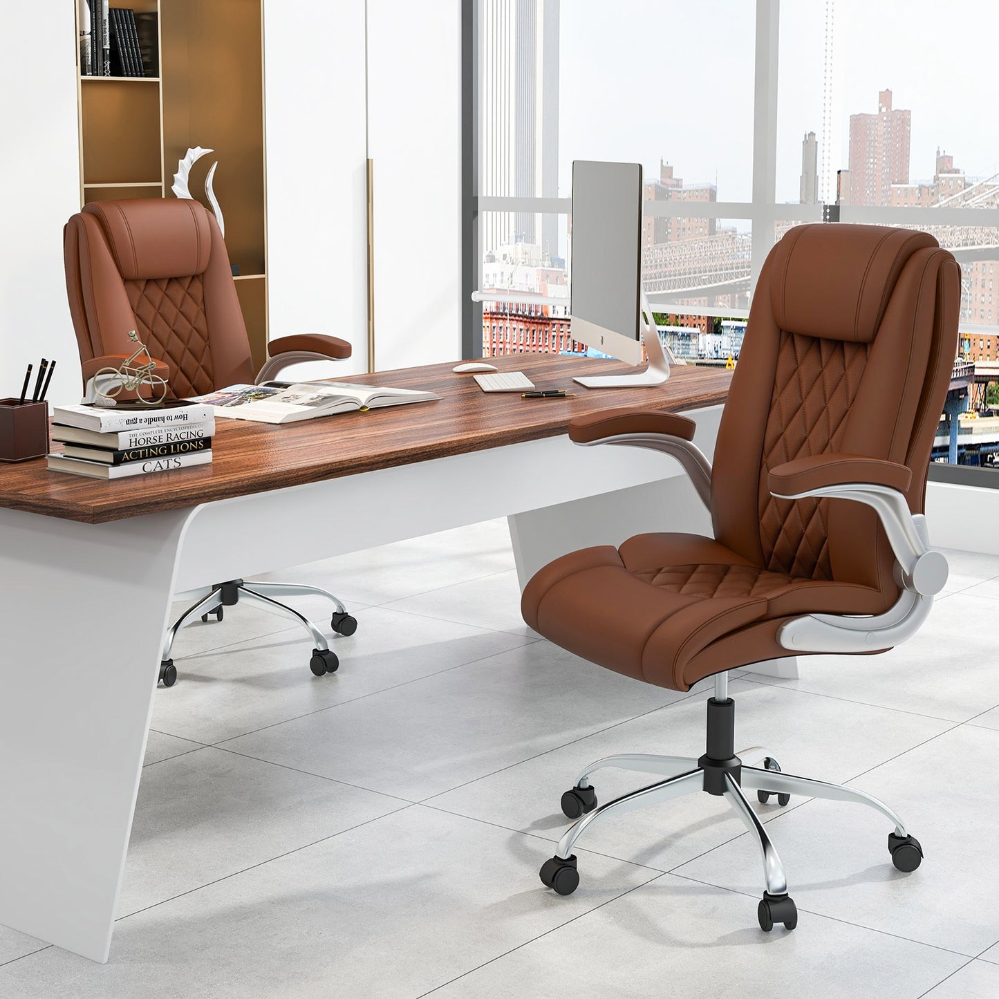 Modern Height Adjustable PU Leather Office Chair with Rocking Function-Black