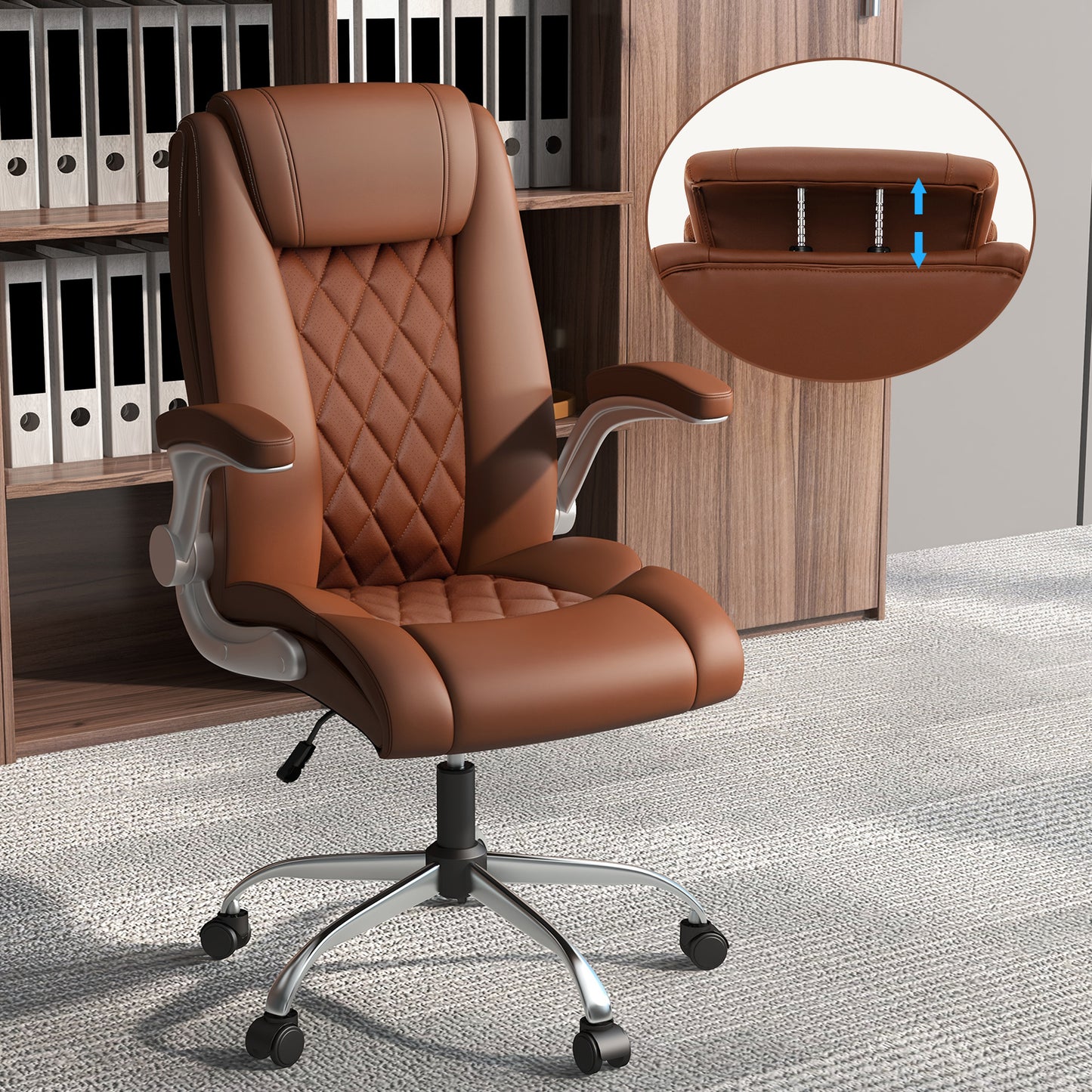 Modern Height Adjustable PU Leather Office Chair with Rocking Function-Black