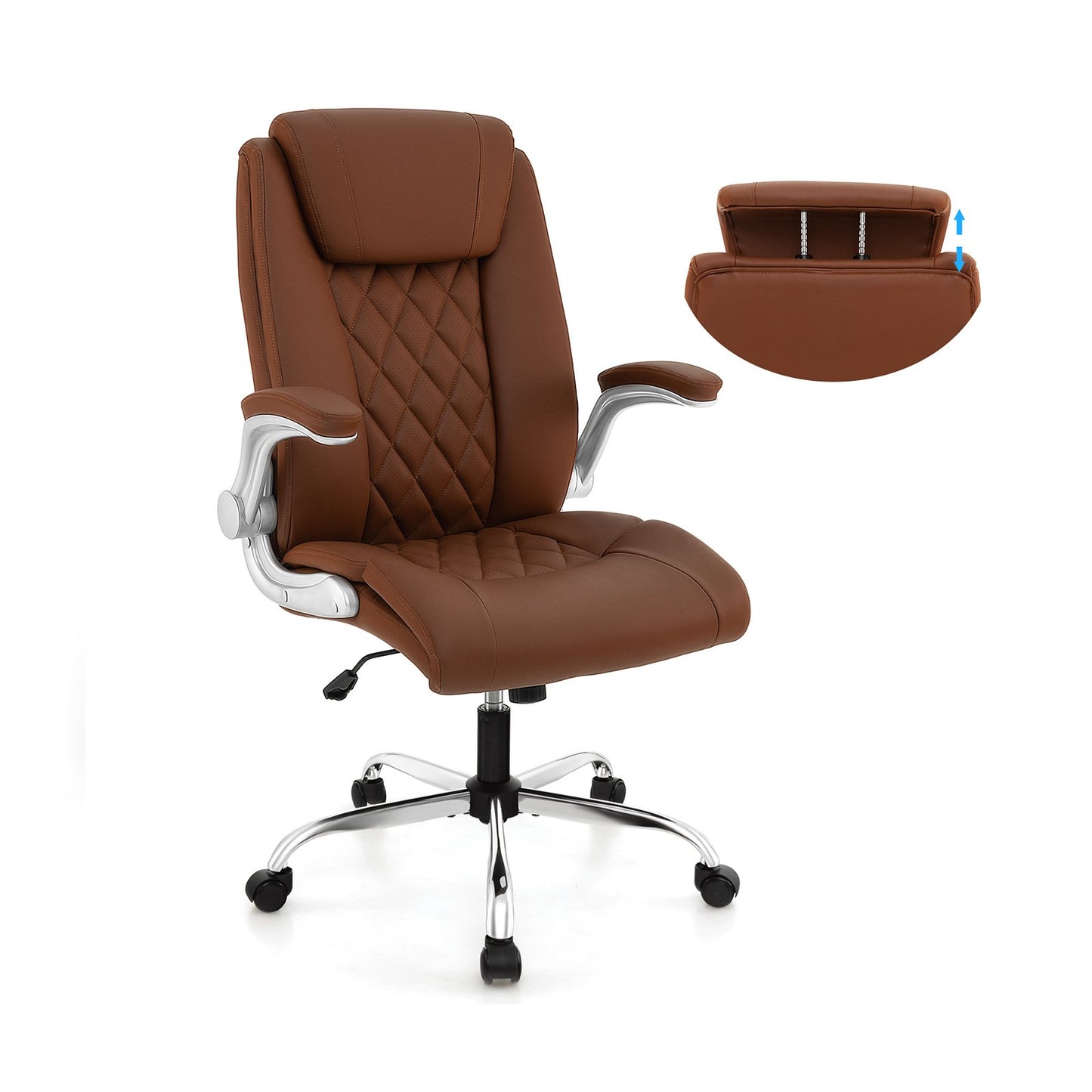 Modern Height Adjustable PU Leather Office Chair with Rocking Function-Black