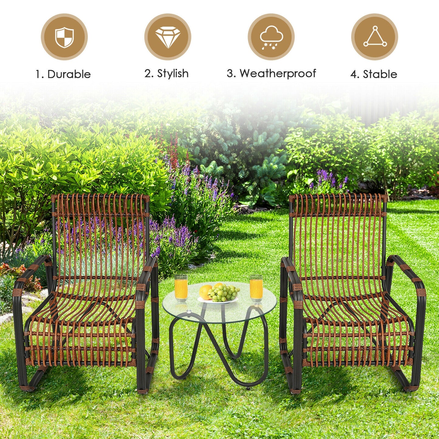 3 Pieces Patio Rattan Conversational Furniture Set