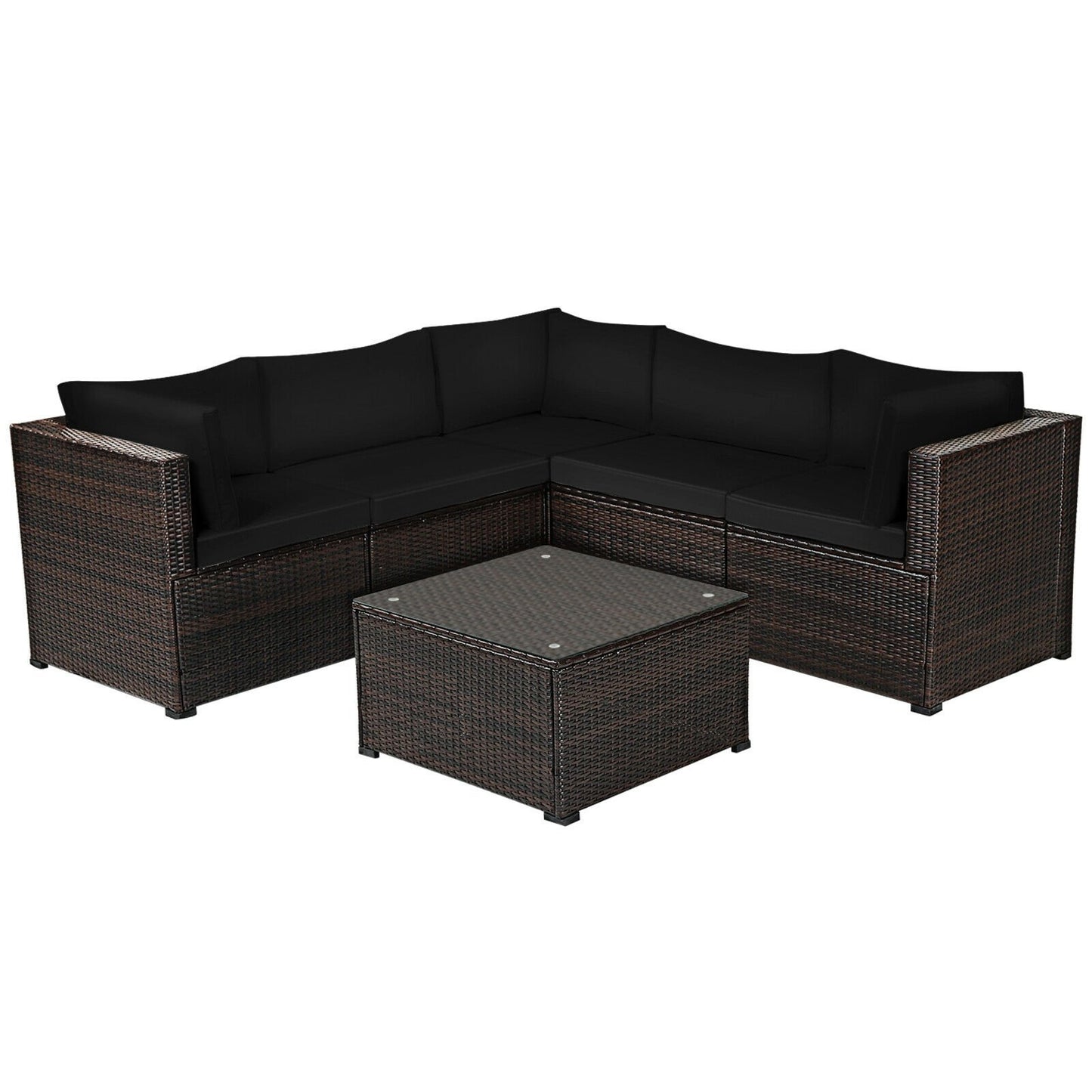 6 Pieces Patio Furniture Sofa Set with Cushions for Outdoor-Beige