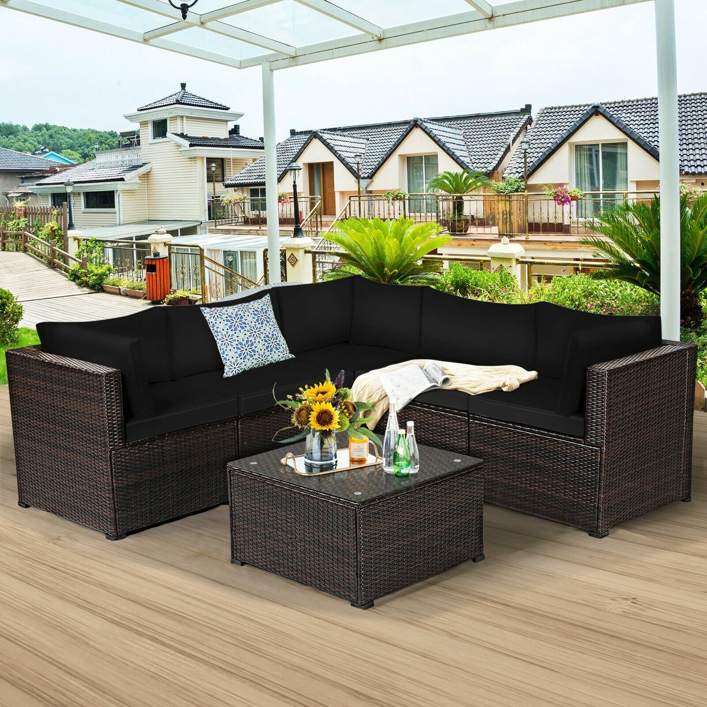 6 Pieces Patio Furniture Sofa Set with Cushions for Outdoor-Beige