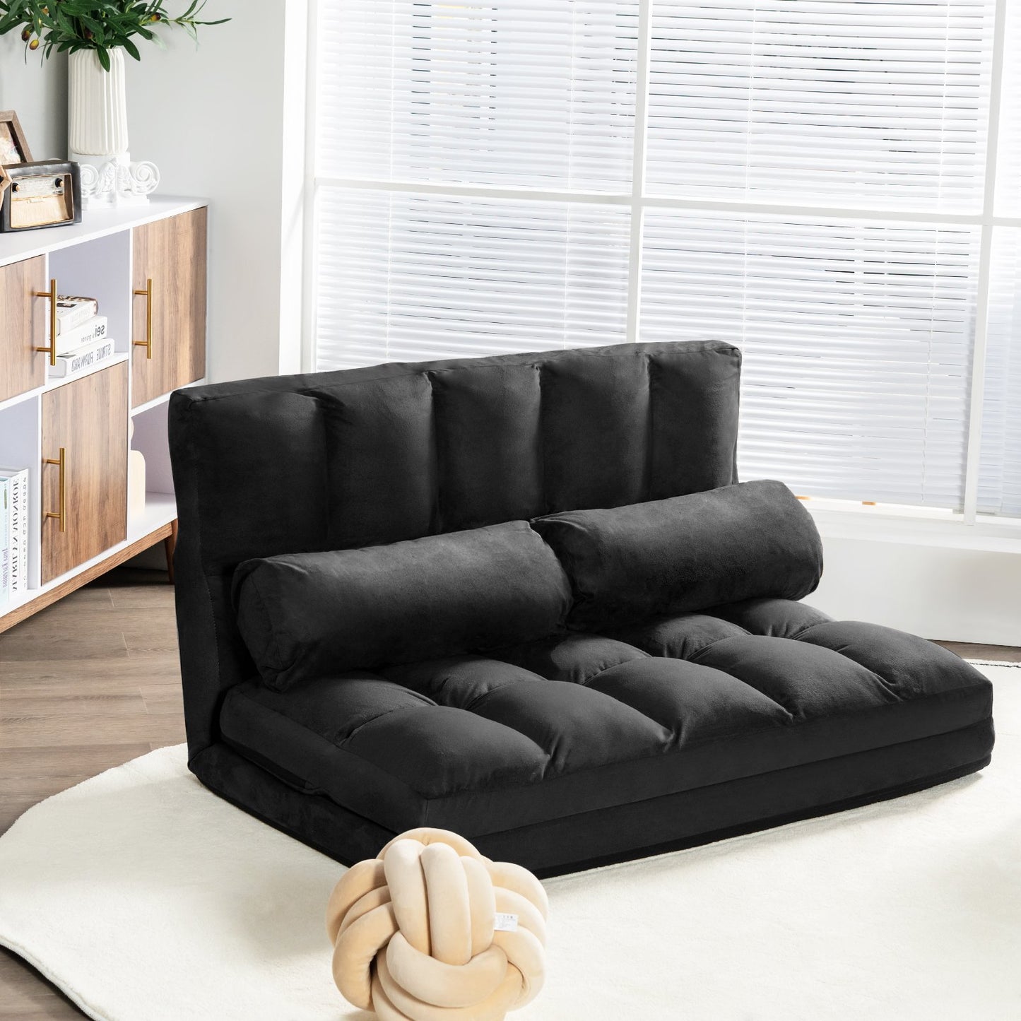 Foldable Floor 6-Position Adjustable Lounge Couch-Beige