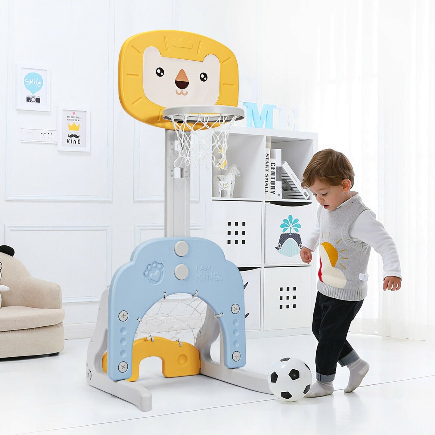 3-in-1 Adjustable Kids Basketball Hoop Sports Set-Green