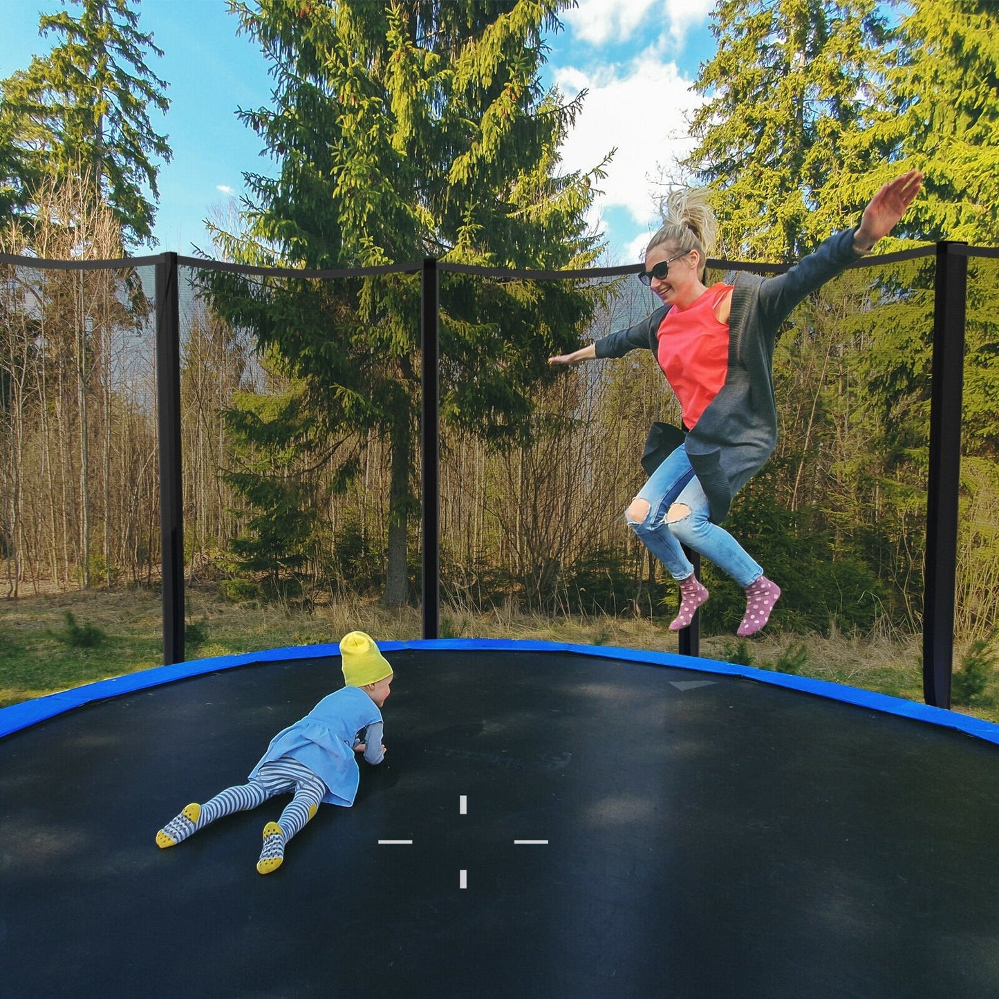 8/10/12/14/15/16 Feet Outdoor Trampoline Bounce Combo with Safety Closure Net Ladder-16 ft