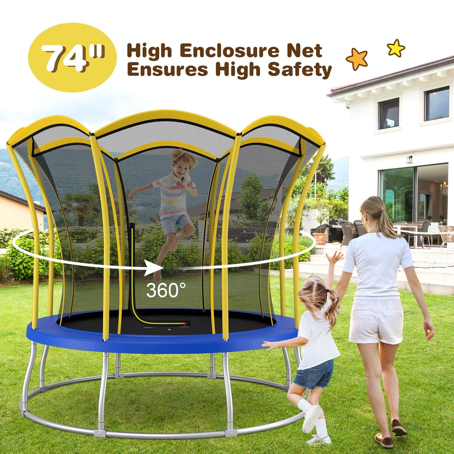 8 Feet Outdoor Unique Flower Shape Trampoline with Enclosure Net-Orange