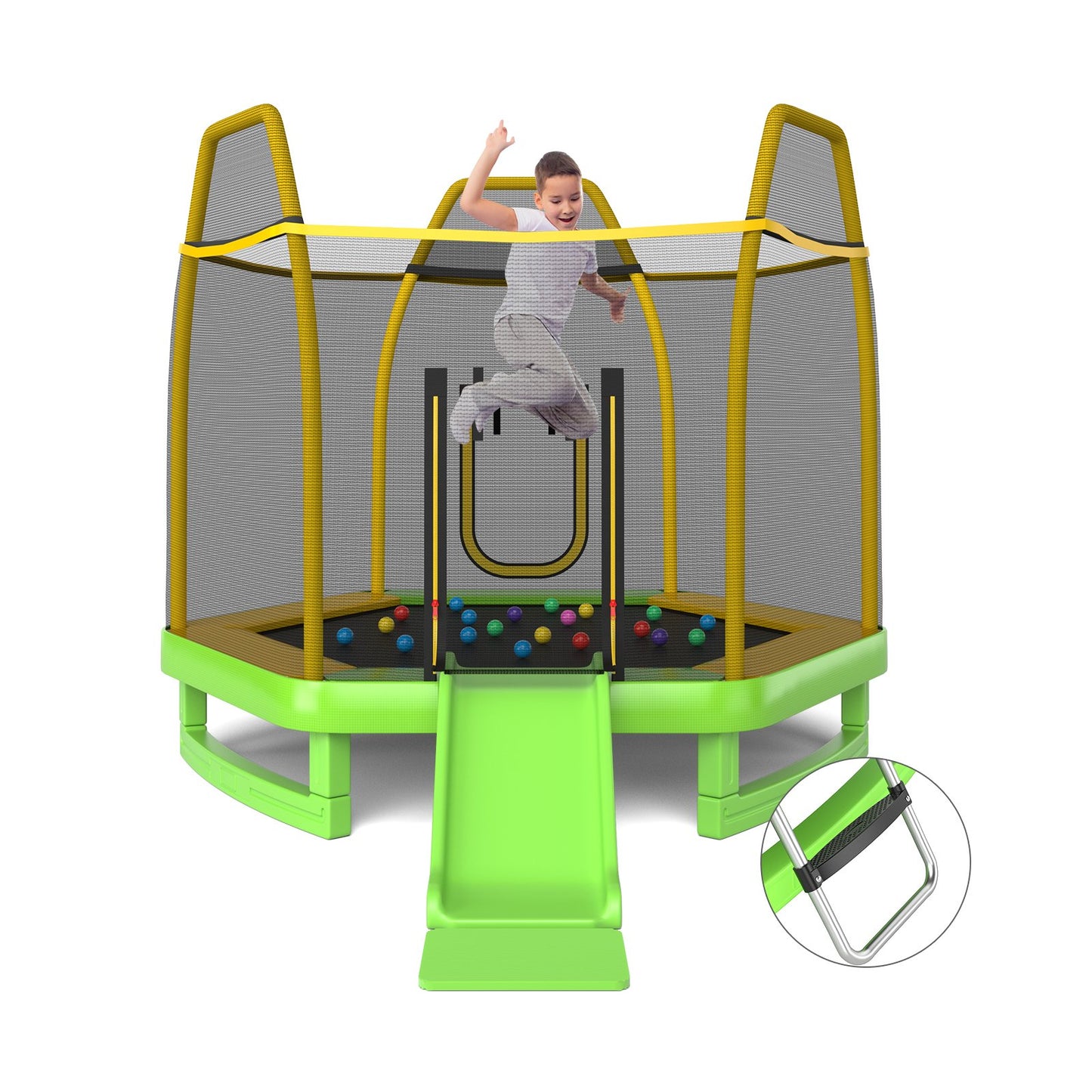 7 Feet Trampoline with Ladder and Slide for Indoor and Outdoor-Blue