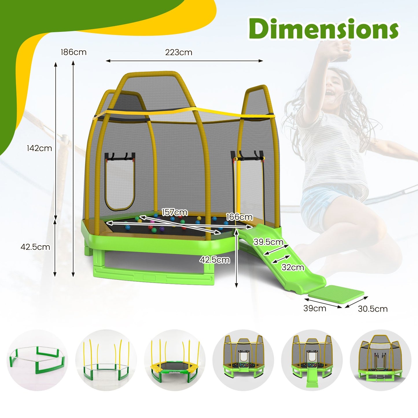 7 Feet Trampoline with Ladder and Slide for Indoor and Outdoor-Blue