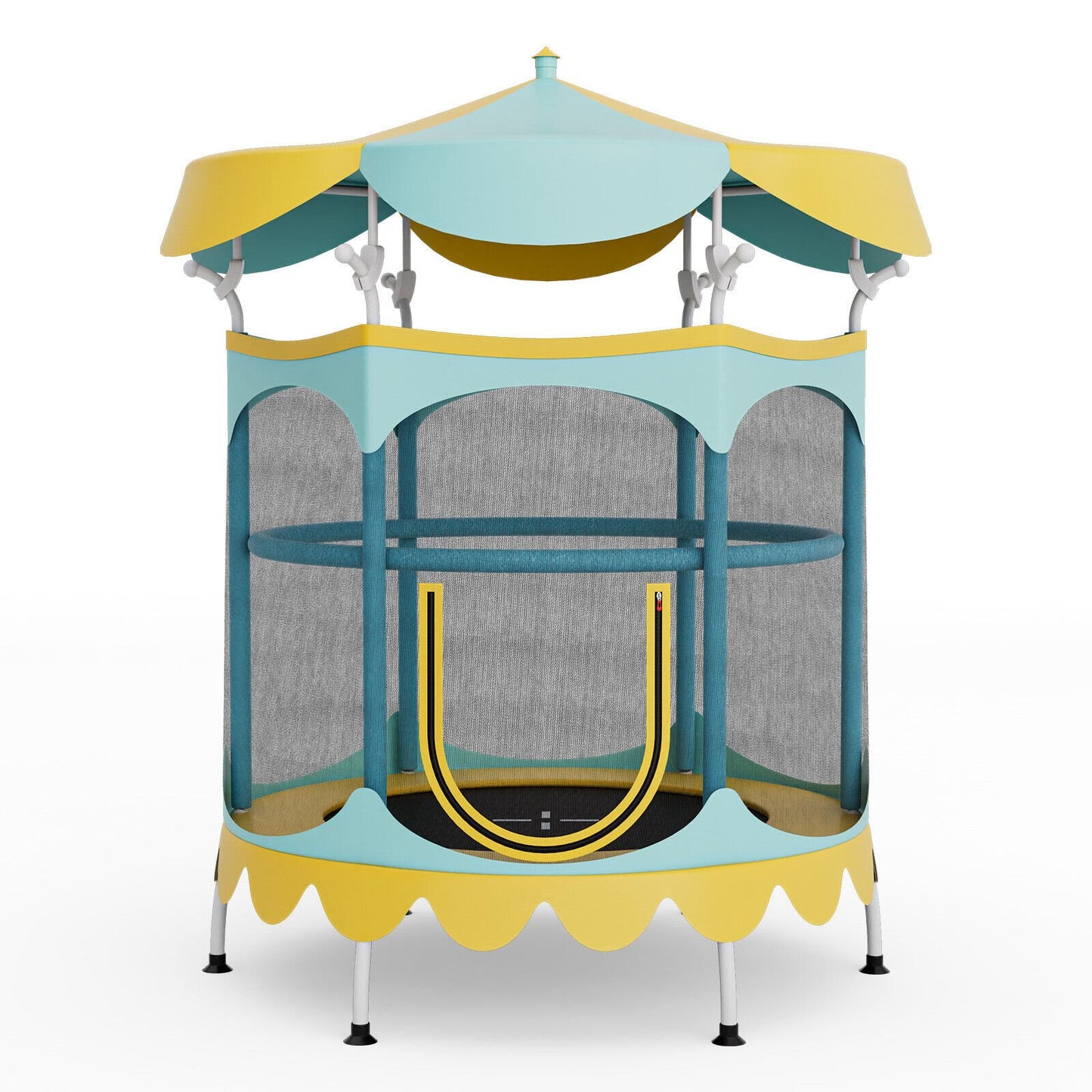 64 Inch Kids Trampoline with Detachable Canopy and Safety Enclosure Net-Orange