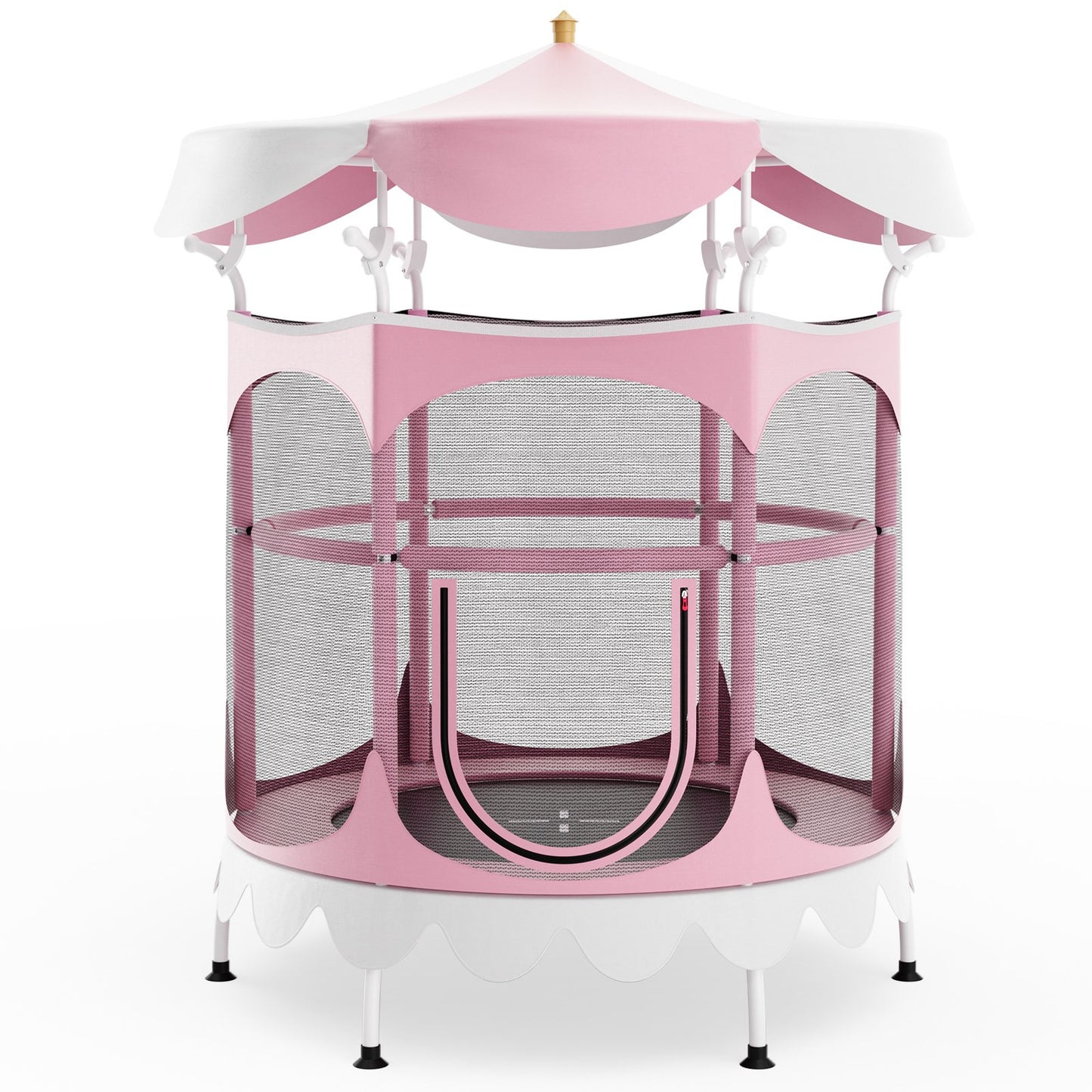 64 Inch Kids Trampoline with Detachable Canopy and Safety Enclosure Net-Orange